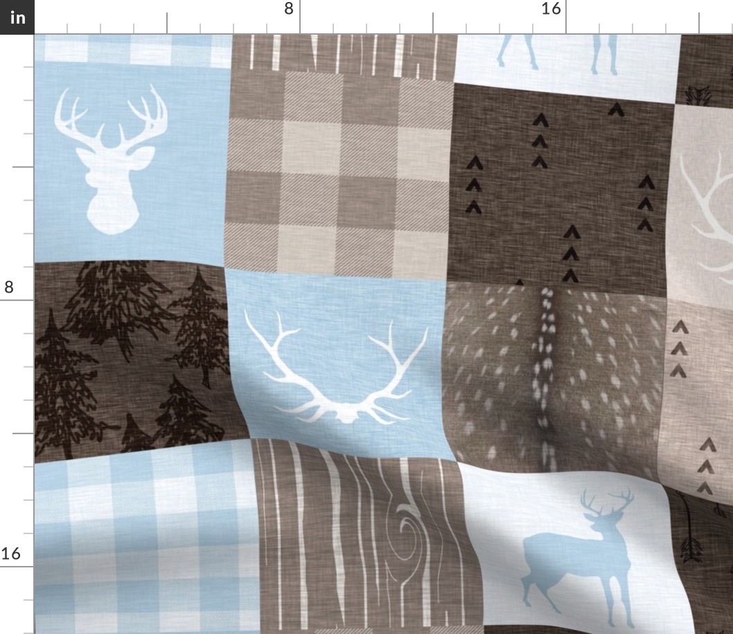 Rustic Woodland Quilt - baby blue and brown