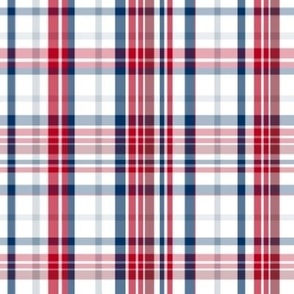 White with Red Blue Silver Plaid
