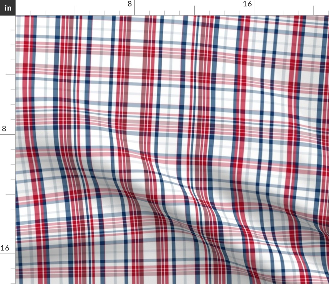 White with Red Blue Silver Plaid America Patriotic