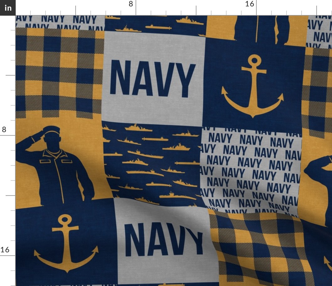 Navy - Military Wholecloth - Navy and Gold - LAD19