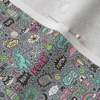 Superheroes  Dinosaurs Space  Galaxy Comic Speech Bubbles Doodle Pink on  Dark Grey Tiny Small