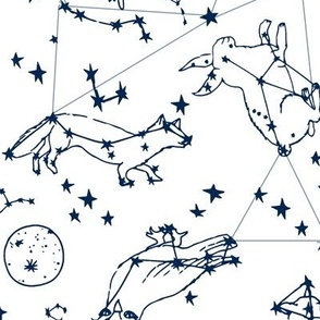 LARGE - constellations //navy and white night stars bright dream animals kids nursery print