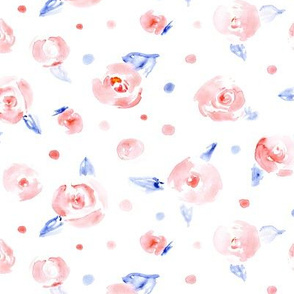 Patriotic roses in red and blue || watercolor florals for 4th July