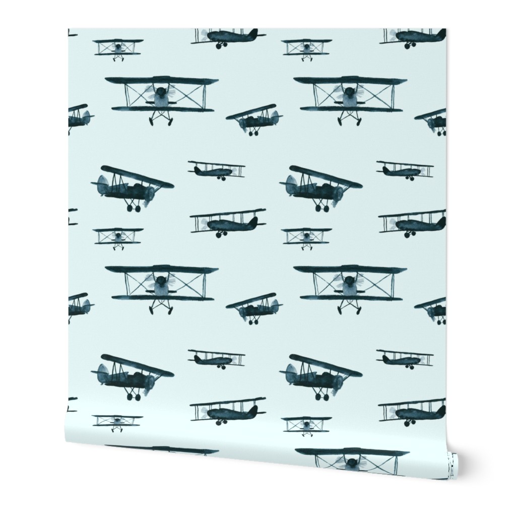 retro air planes on mint || watercolor airplanes for baby boy's nursery