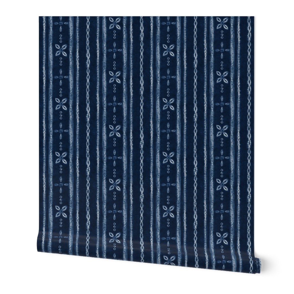 Indigo shibori floral stripes  - Large