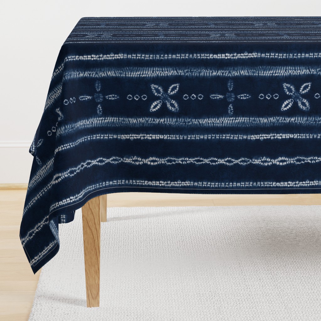 Indigo shibori floral stripes  - Large