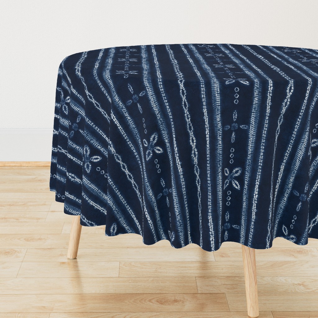 Indigo shibori floral stripes  - Large