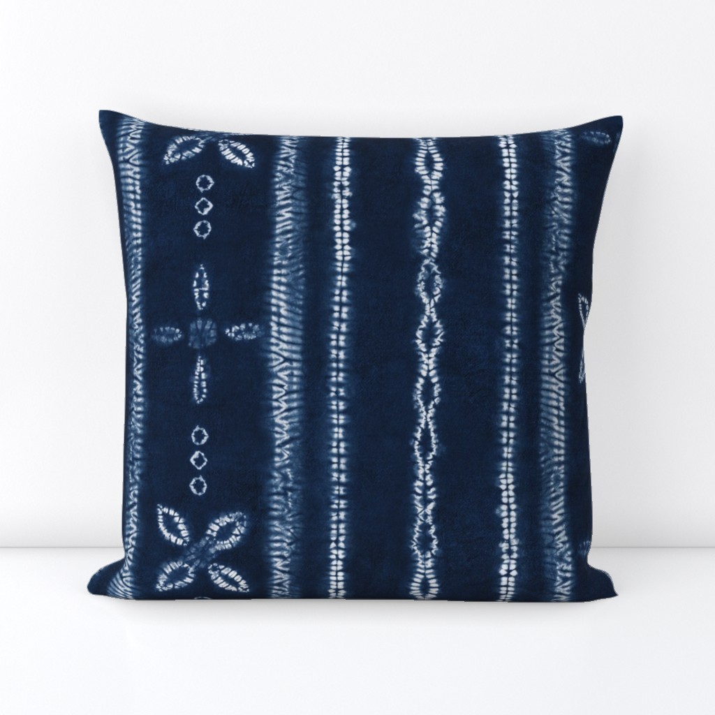 Indigo shibori floral stripes  - Large