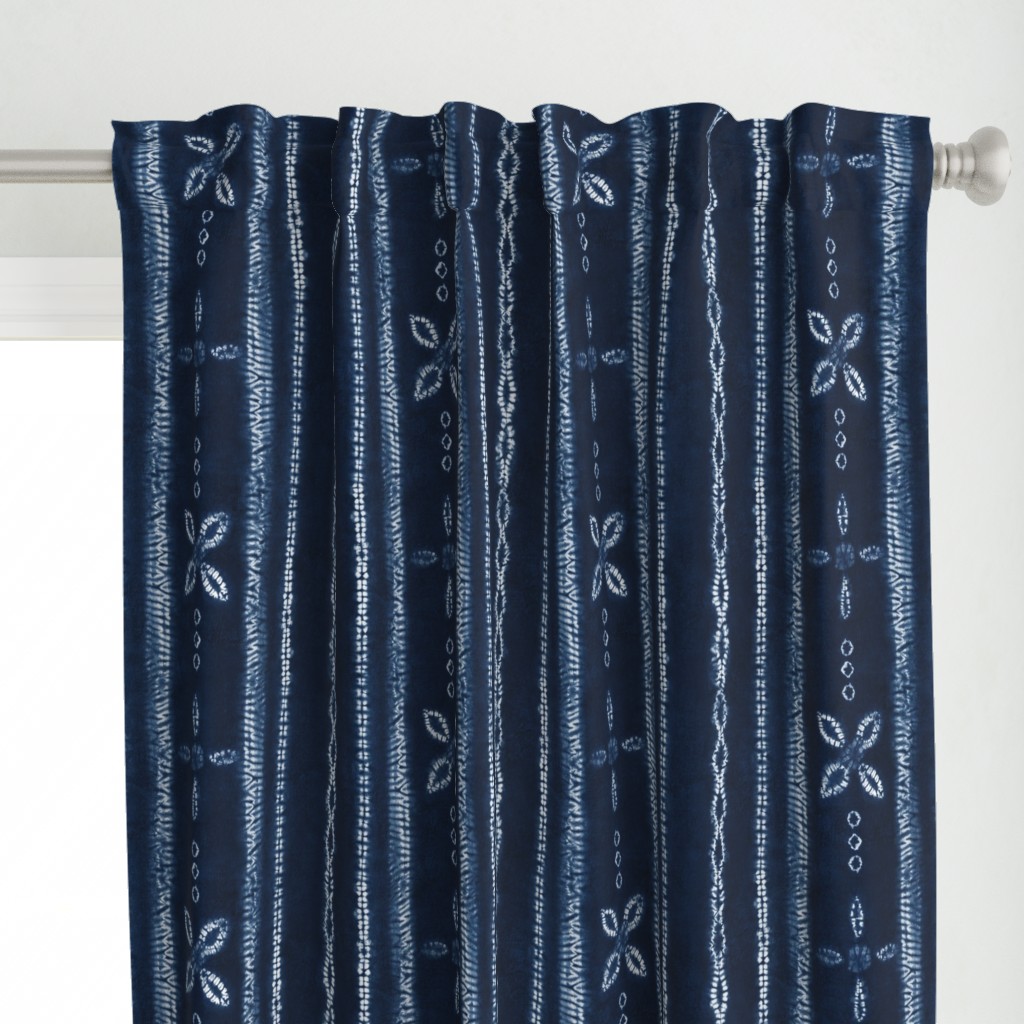 Indigo shibori floral stripes  - Large