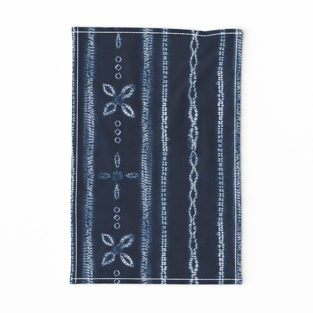 Indigo shibori floral stripes  - Large