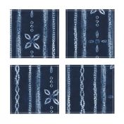 Indigo shibori floral stripes  - Large