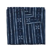 Indigo shibori floral stripes  - Large