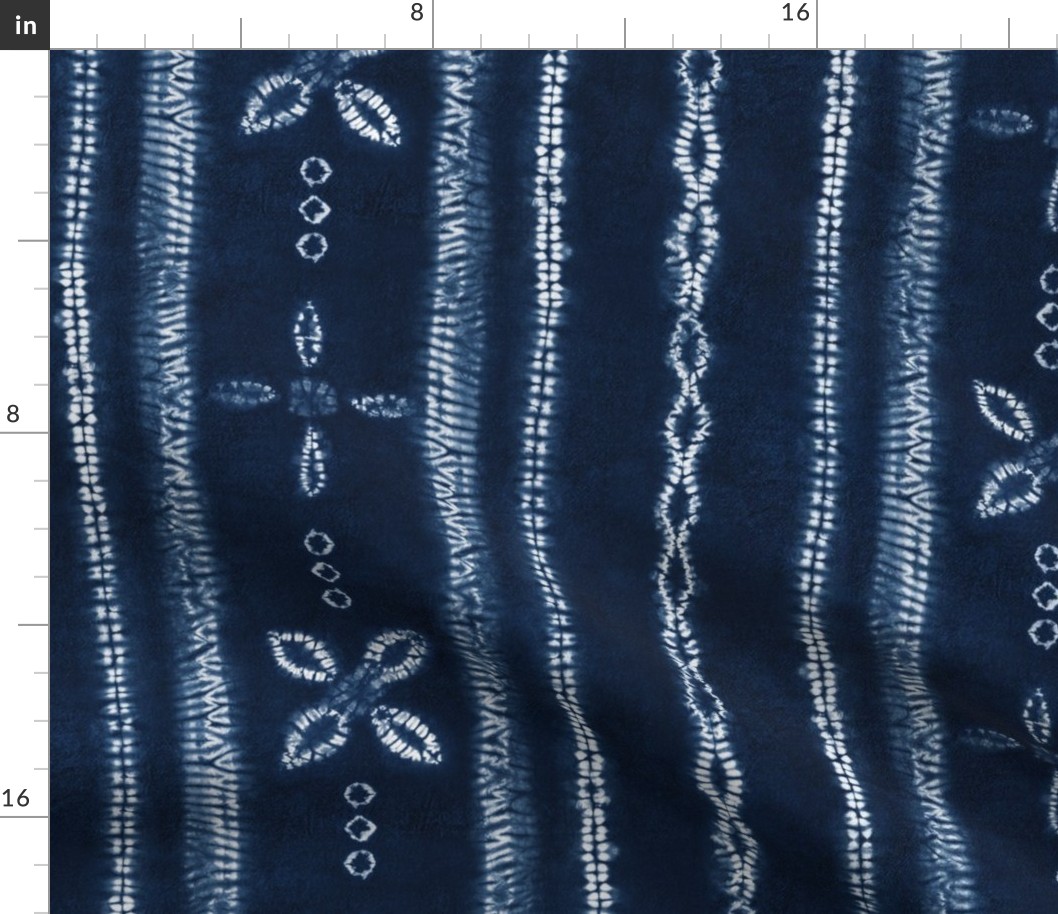 Indigo shibori floral stripes  - Large