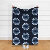 Hand-dyed indigo blue shibori circles