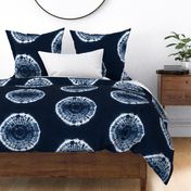 Hand-dyed indigo blue shibori circles