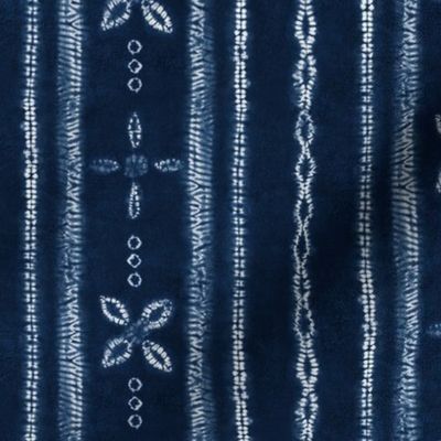 Indigo Shibori Flowers and stripes - SMALL