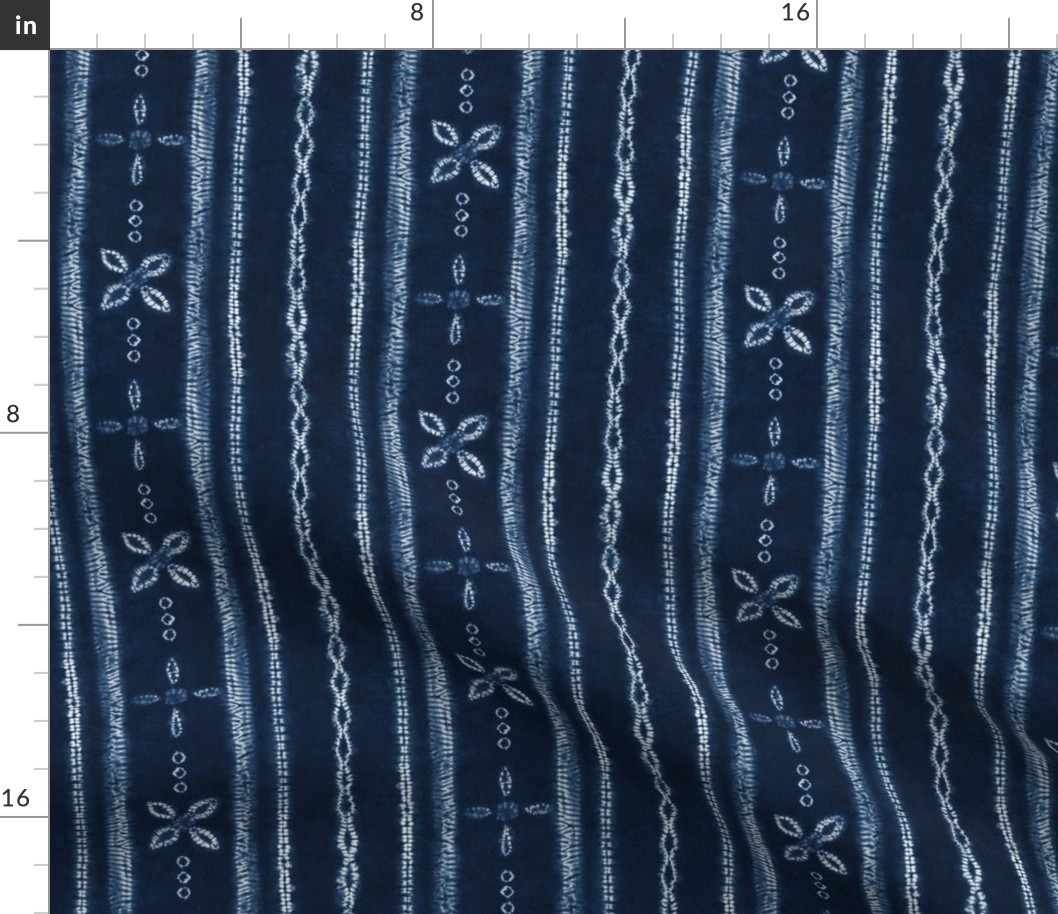 Indigo Shibori Flowers and stripes - SMALL