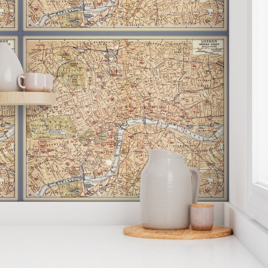 London vintage map, 42 inches wide