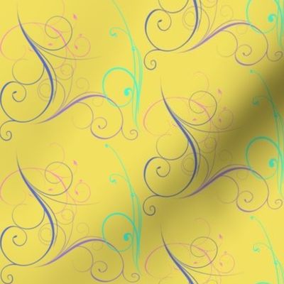 Bright Yellow with Colorful Swirls