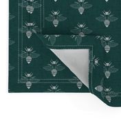 Bees - Green - Linen - 1.5 inch