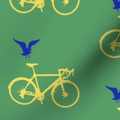 Bicycle and Bird on Green