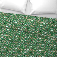 goat floral fabric - goat floral, farm floral, farm animals floral, nigerian dwarf goat, boer goat - green