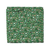 goat floral fabric - goat floral, farm floral, farm animals floral, nigerian dwarf goat, boer goat - green