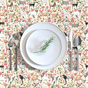 goat floral fabric - goat floral, farm floral, farm animals floral, nigerian dwarf goat, boer goat - cream