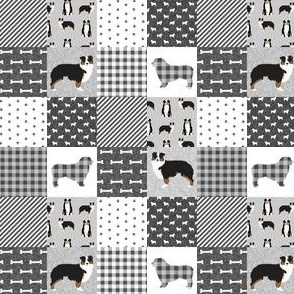 TINY - aussie tricolored cheater quilt grey and black  - 1" squares