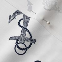 Tribal Anchor Navy on White Large