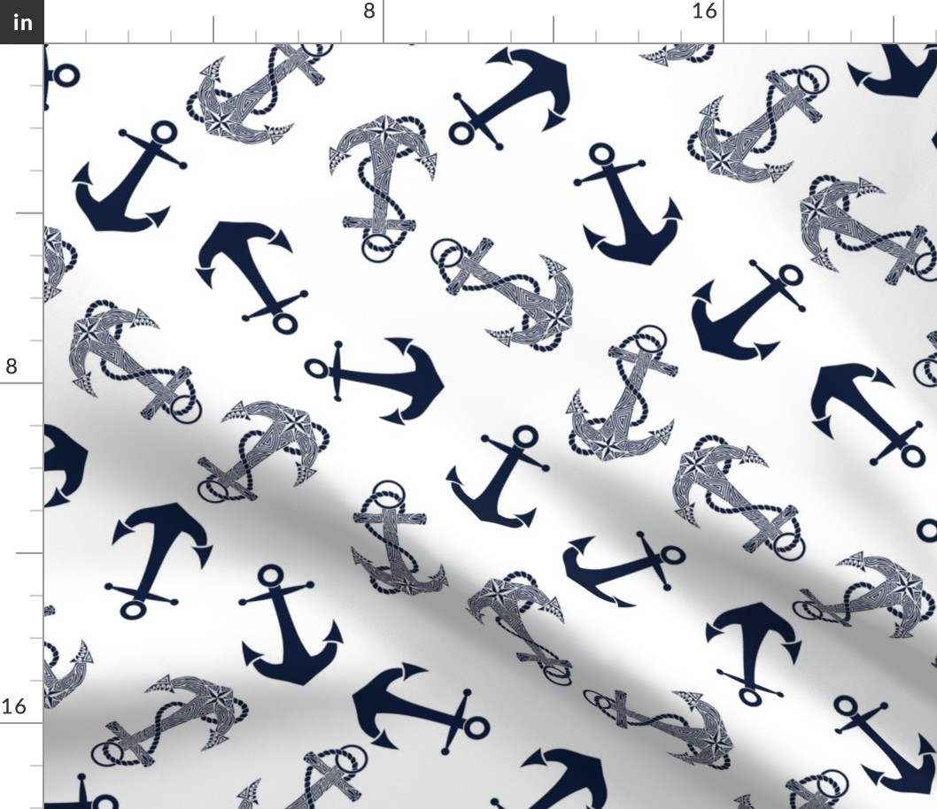 Tribal Anchor Navy on White Large