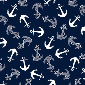 Tribal Anchor White on Navy Large