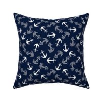 Tribal Anchor White on Navy Small