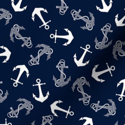 Tribal Anchor White on Navy Small
