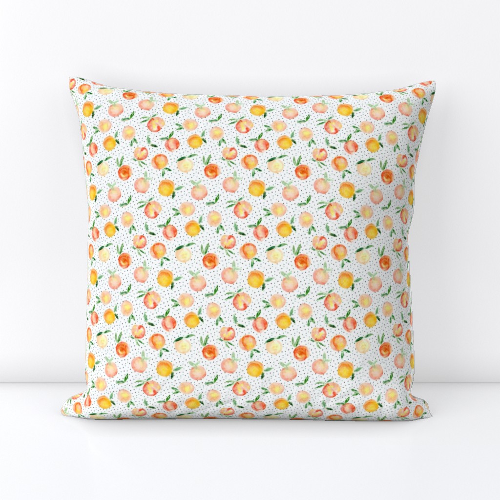 Peachy summer • watercolor peach pattern with polka dot, small scale