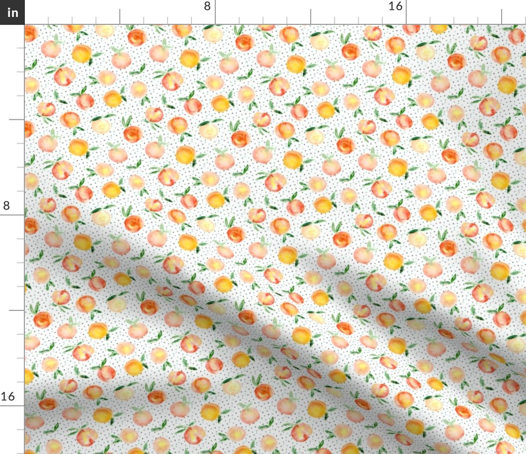 Peachy summer • watercolor peach pattern with polka dot, small scale