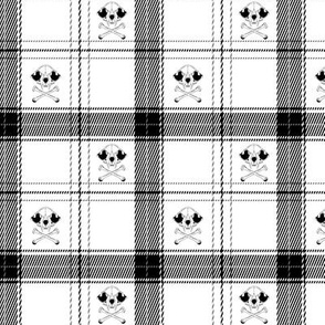 plaid with skulls black white and grey