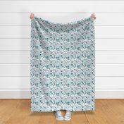 Small scale // Little enchanted forrest // white background aqua teal grey and pink animals and motifs