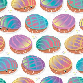 Small scale // Kawaii Mexican conchas // white background rainbow colors pan dulce shells