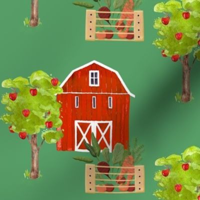 Red Barn and Apple Tree