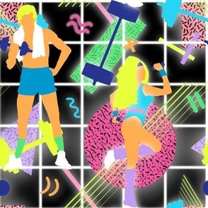 Neon 80's Fitness in Black Grid