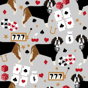 LARGE saint bernard casino fabric - dog fabric, saint bernard fabric, dogs fabric, poker fabric - grey