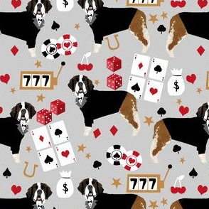 saint bernard casino fabric - dog fabric, saint bernard fabric, dogs fabric, poker fabric - grey