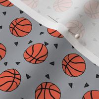 small - basketball fabric // sports basketball themed fabric - grey