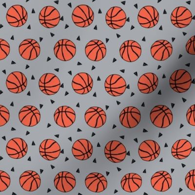 small - basketball fabric // sports basketball themed fabric - grey