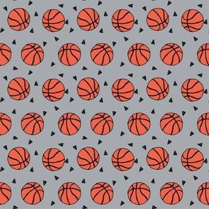 small - basketball fabric // sports basketball themed fabric - grey