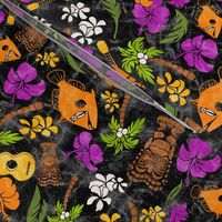 Hawaiian Tiki Beach Tropical Micro Print - Black and Orchid colorway