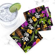 Hawaiian Tiki Beach Tropical Micro Print - Black and Orchid colorway