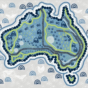 Tribal Map of Australia (blue - gray- green) fat quarter