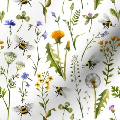 Bees And Wildflowers / White / Small Scale